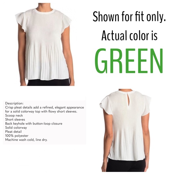 NWOT Adrianna Papell Georgette Scoop Neck Emerald Pleated Blouse - Picture 2 of 7